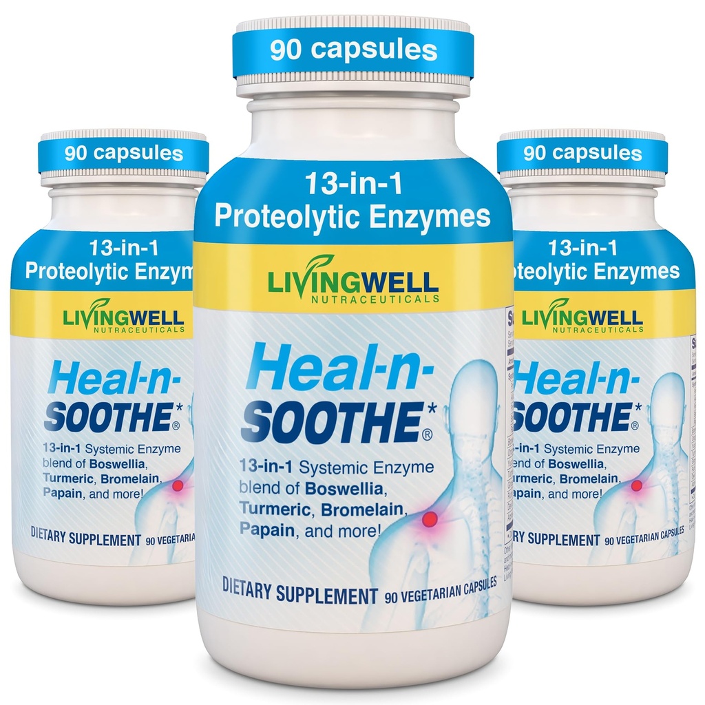 HEAL-N-SOOTHE Joint Support Suppléments - Enzymes protéolytiques comme Bromelain & Papain, avec Boswellia, Turmeric & Ginger- favorise la fonction digestive protéique et la défense du corps bien-être- 90 Compte (3 Pack)