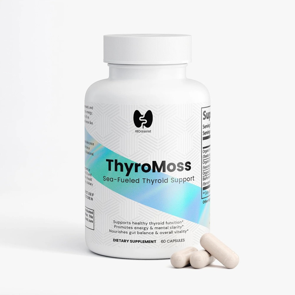 ThyroMoss Organic Irish Moss Bladderwrack Burdock Complex, 60 Capsules, Vegan, Thyroid and Energy Support