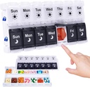 HRX Package Pill Organizer 2 keer per dag, Gemakkelijk vullen & Open Weekly Medicine Box Vitamine Cases voor 7 dagen AM PM