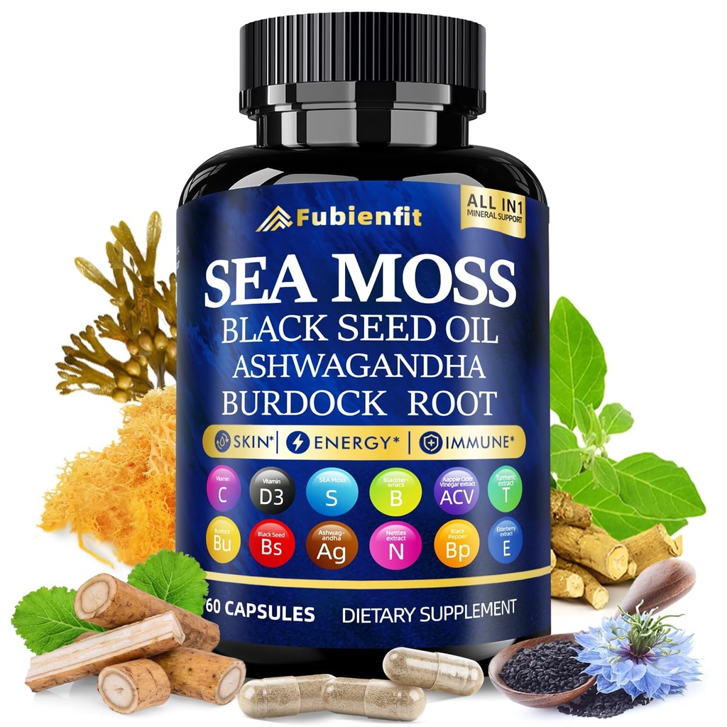 Premium Sea Moss Capsules - Ultimate Blend of Sea Moss, Black Seed Oil, Burdock Root, Ginger & Essential Vitamins - Superfood for Immune Boost, Digestive Health, and Overall Wellness