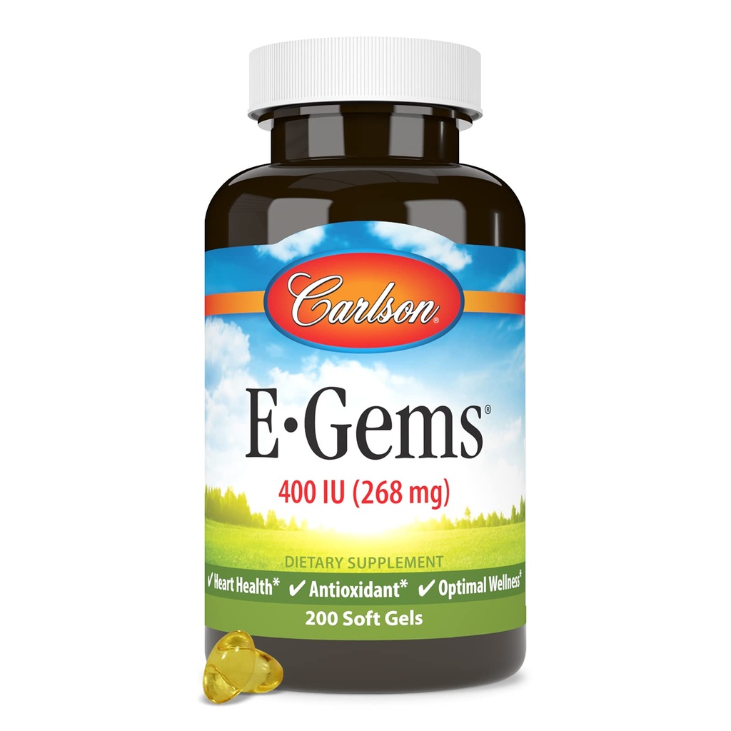 Carlson - E-Gems, 400 IE, Heart Health & Optimal Wellness, Antioxidant, 200 zachte gels