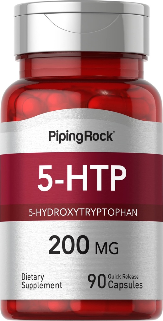 Piping Rock 5-HTP Supplement: 200mg: 90 Capsules: 5-Hydroxytryptophane: Griffonia Simplicfolia Extract: non-OGM, sans gluten