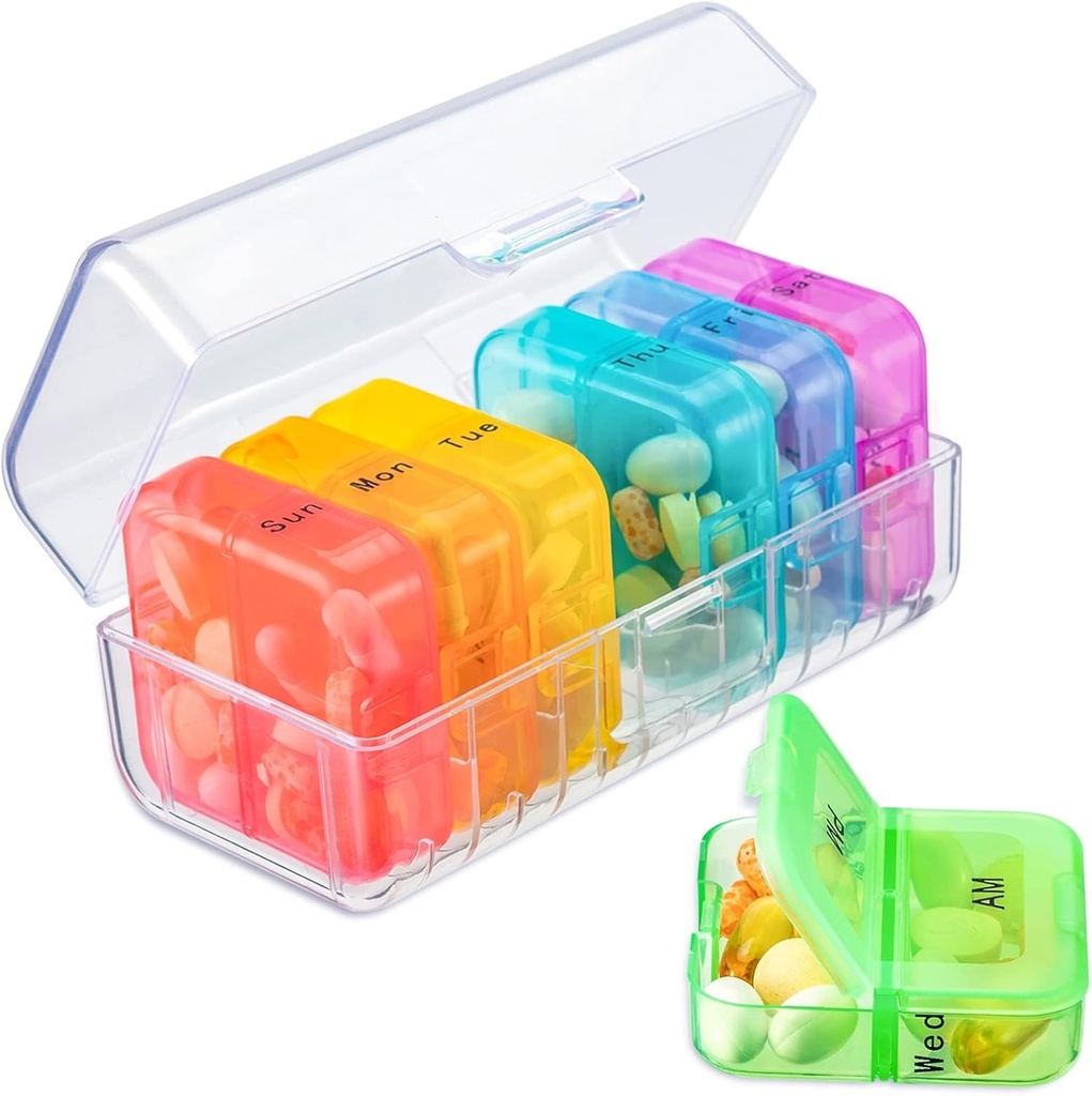 Zoksi Pill Organizer 2 keer per dag, Weekly 7 Dag pil Box, Daily Am Pm Pill Organizer, Travel Pill Case voor Geneeskunde, Visolie, Vitamine, Supplement