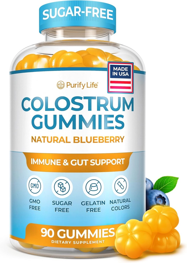 Suikervrije Colostrum Gummies (1500mg) Bovine Colostrum for Humans, Grass-Fed Supplement for Gut Health, Leaky Gut Repair, Immune Support, Skin Health - 35% IgG Per Serving