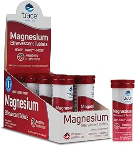 Trace Minerals Magnesium Bruisende - Gezond Hart en energie Ondersteuning Supplement - Natural Magnesium Supplement om gezonde slaap te helpen - Glutenvrije gezondheid Supplement - Raspberry, 8 Tubes (80 Serves)