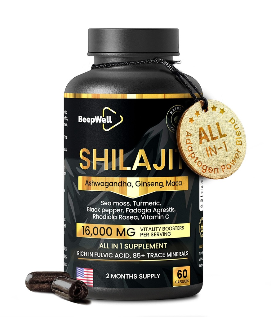 Shilajit Capsules voor mannen en vrouwen, 16.000 mg Pure Himalaya Biologische Shilajit Ondersteunt vitaliteit en Wellness,Premium Pure Himalaya Supplement 2 maanden Levering, 60 capsules