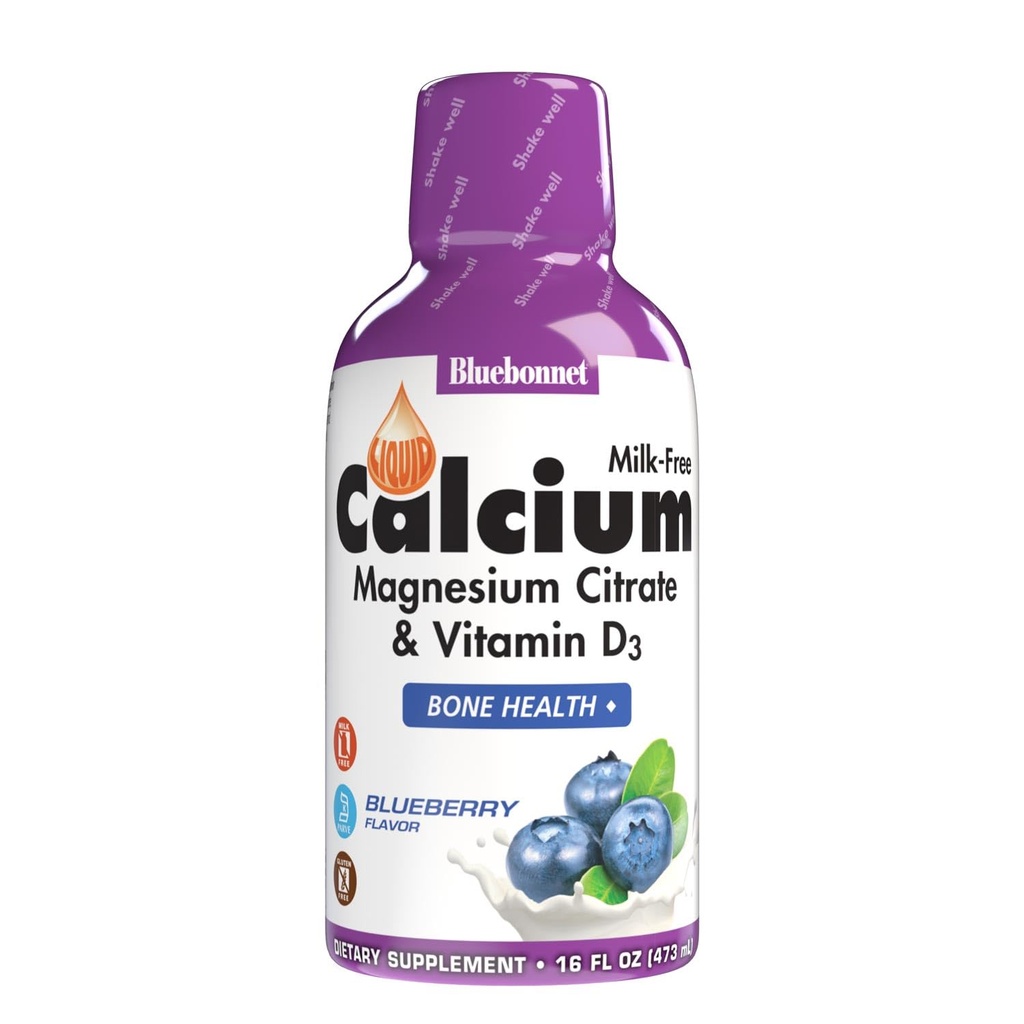 Bluebonnet Voeding Liquid Calcium Citroen Magnesium Citroen, Vitamine D3, Bot Gezondheid, Glutenvrij, Sojavrij, melkvrij, koosjer,32 Servers, Blueberry Flavor, 16 Fl Oz (pakket van 1)