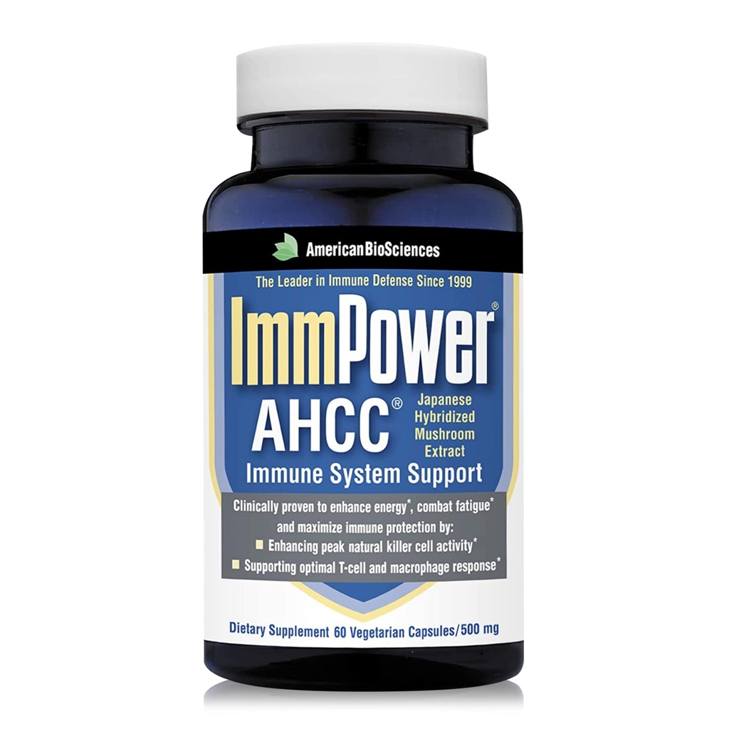 American BioSciences ImmPower AHCC Herbal Mushroom Supplement, 500mg per capsule voor Immune Support, Onderhoudt Natuurlijke Killer Cell activiteit, Verpakking van 1, 60 Veggie Capsules