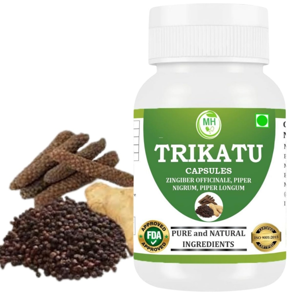 Morsan Trikatu Capsules |Ginger |Black Pepper |Long Pepper Extract | Ayurvedic Herbal Supplement| 500mg per Serving |60 Vegan Capsules |Supports Digestion & Metabolism(Pack of 1)