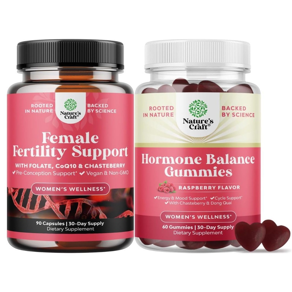 Bundle of Fertility Supplements for Women with Inositol & Folic Acid - Preconception Vitamins for Hormone Balance and Hormone Balance for Women Gummies of All Ages - PMS Support Supplement for Women