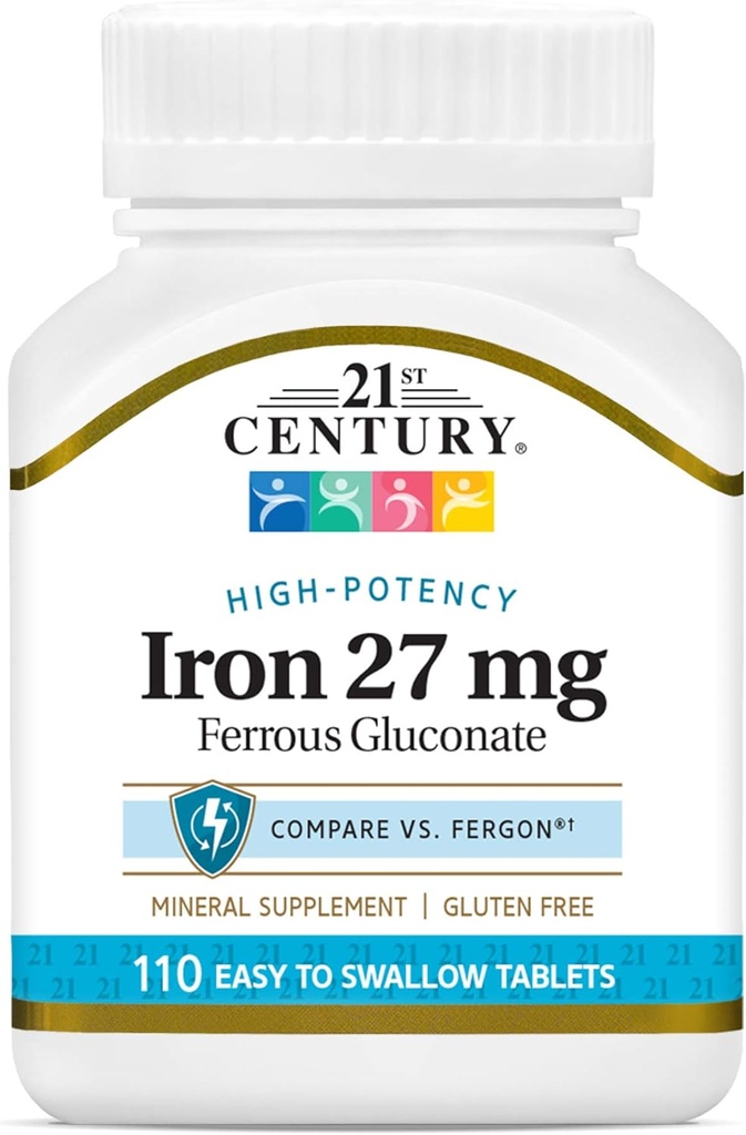 21st Century Fer 27 Mg Comprimés de Gluconate Ferreux, 110Conte