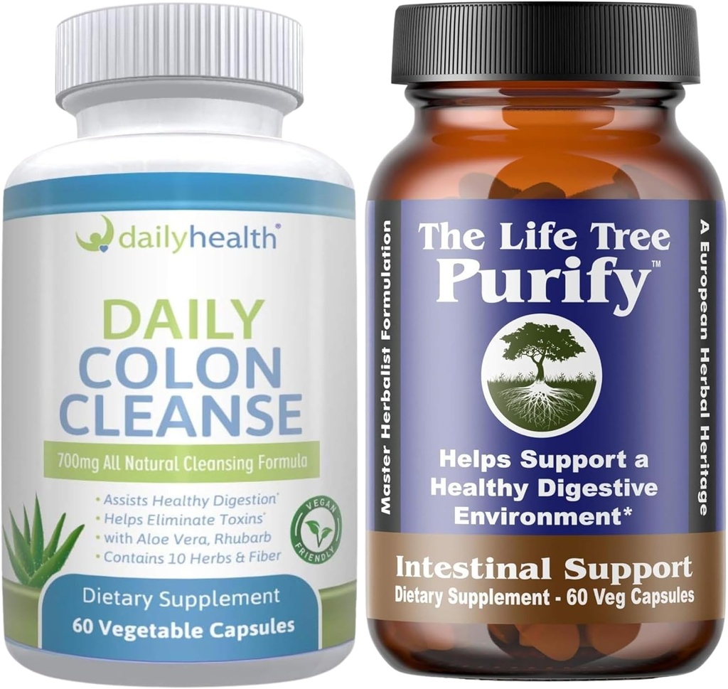 Life Tree Purify Intestinal Support Plus Daily Colon Cleanse Detoxify Kit 120 Capsules - Lactobacillus acidophillus - Herbe naturelle pour la santé digestive