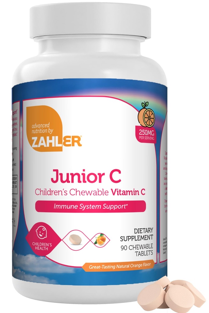 Zahler Junior C Advanced Chewable Vitamin C for Kids - Vitamins in Delicious Orange Flavor - Kosher Kids Vitamin C for Immunity - Chewable Antioxidant - (90 Count)