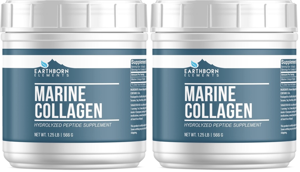 Earthborn Elements Hydrolyzed Marine Collagen Peptides Powder 1.25 lb, Pure & Undiluted, Dietary Supplement (Pack of 2)