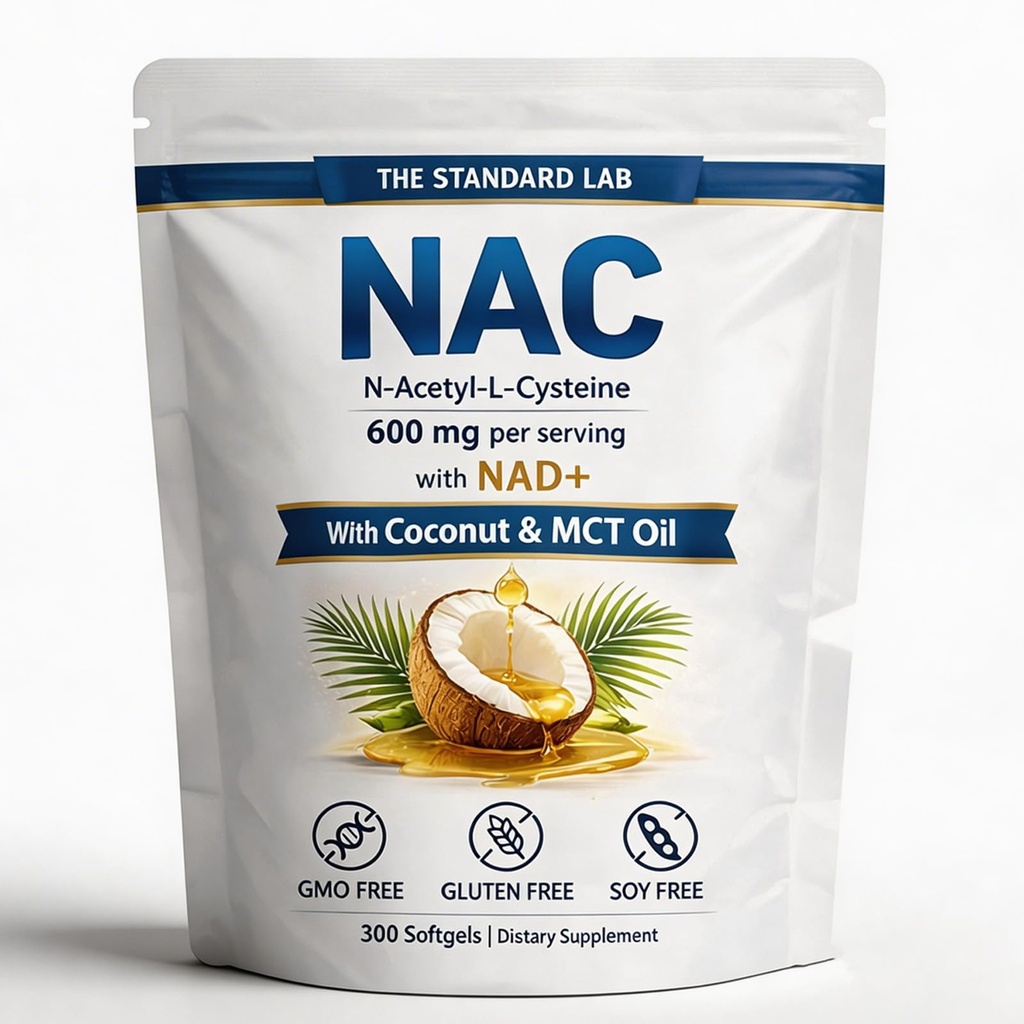 NAC 600mg | N-Acetyl Cysteine with NAD+ & Coconut Oil | Nicotinamide Complex | Non-GMO | 300 Count