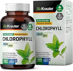 BIO KRAUTER Chlorophyll Capsules - Internal Deodorant and Detox Supplement - Vegan Immune Support Caps - 3 Months Supply