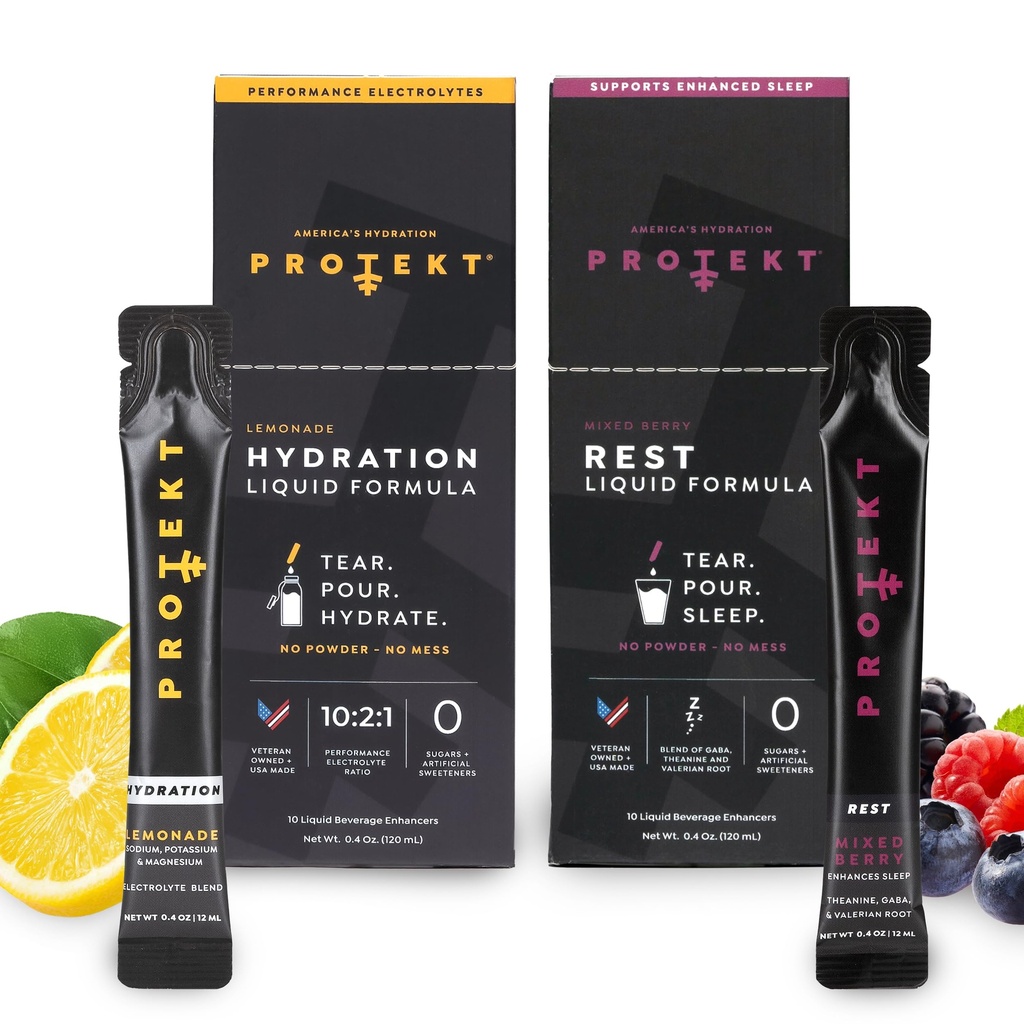 PROTEKT Electrolyte Packets for Recovery & Hydration, Lemonade, 10 Pack | GABA L Theanine Supplement | Melatonin-Free Sleep Aid for Adults, Mixed Berry, Pack of 10