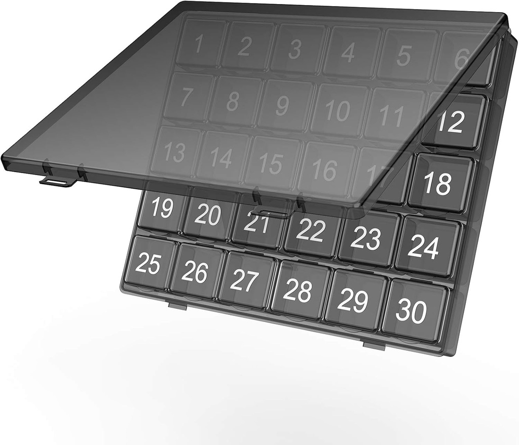 Maandelijkse pil Organizer Een keer per dag - 30 dagen pil Organizer Box - Knijpen om te openen - Grote Compartments Portable Case voor reizen, Maand pil Cases Medicine Organizer voor Vitamine (Zwart)