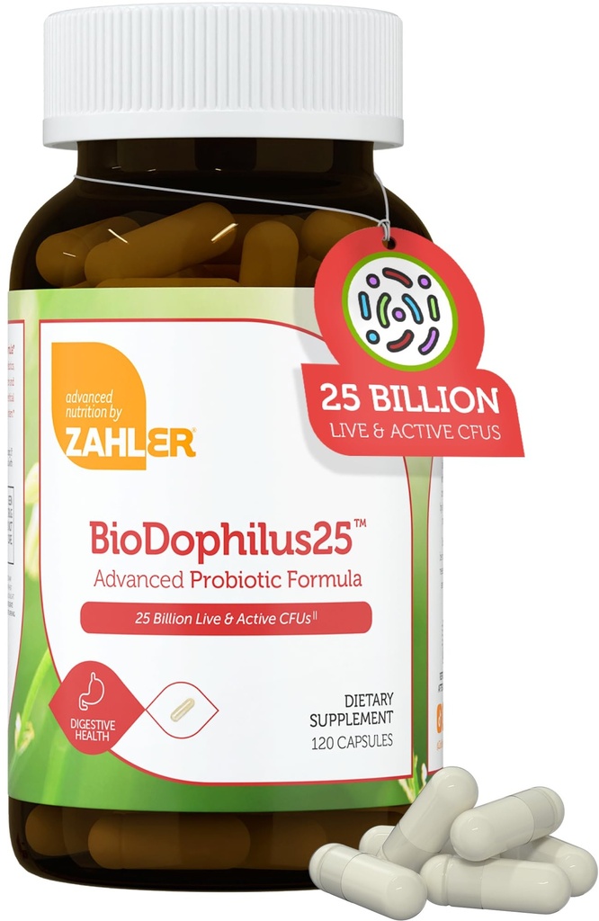 Zahler BioDophilus25, 25 Miljard CFU Probiotic + Prebiotic - 11 Strains Daily Probiotic Supplement - Kosher Probiotics for Women for Digestive Health, Probiotics for Men for Gut Health (120 Capsules)