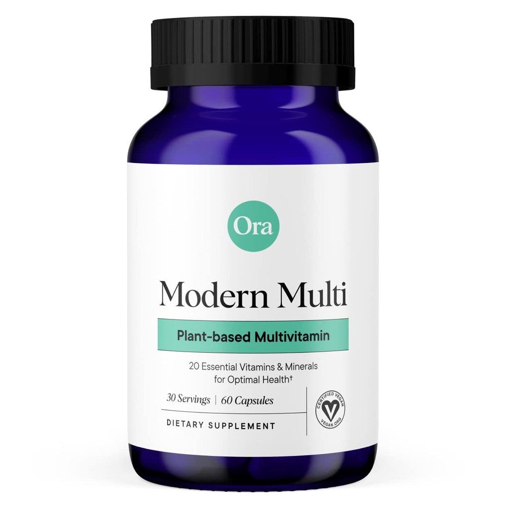 Ora Organic Plant Based Multivitamine voor vrouwen en mannen, Blauwlicht bescherming - Hersenen, Oog, Energie, Immune, Huid, Haar, Hart en Bone Health Support, 60 Vegan Capsules