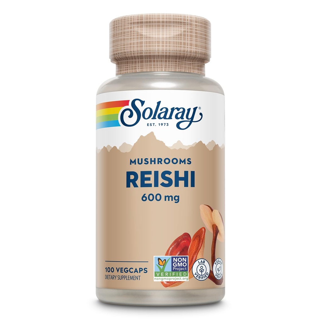 SOLARAY Mushroom Reishi 600mg - Capsules de champignons Reishi pour le soutien immunitaire - Vegan, Lab Vérifié - Garantie de remboursement de 60 jours - 100 portions, 100 VegCaps