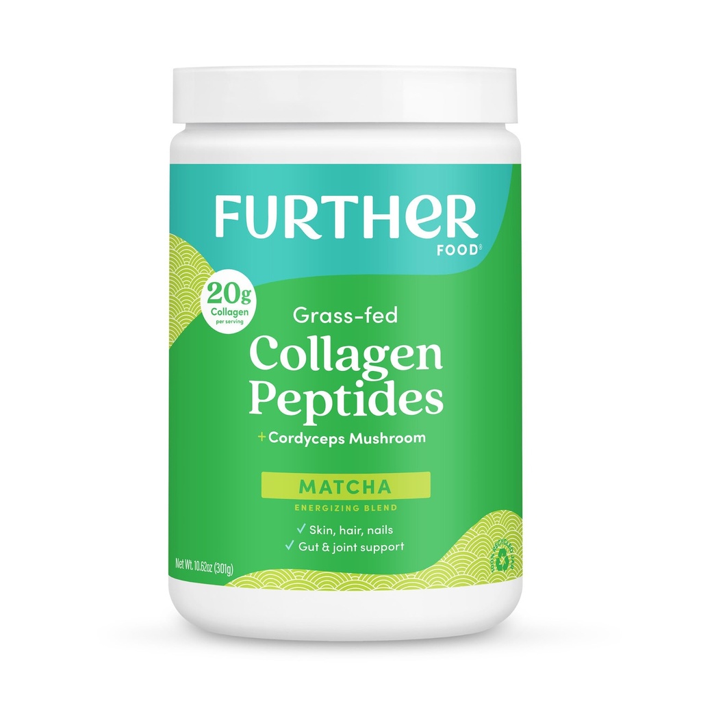 Verder voedsel Matcha Collageen Peptides Powder - Organic Matcha & Cordyceps for All Day Energy, Mental Clarity & Immunity & Premium for Gut Health, Joints, Skin, Hair & Nails 10.62 oz