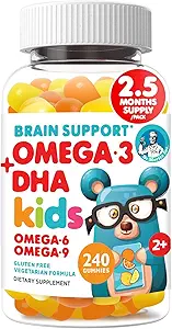 DR. MORITZ Omega végétalien 3 Gummies pour les enfants et les tout-petits (240 comtes), Omega 3 Gummies pour la santé cérébrale et cardiaque, sans huile de poisson et sans gluten