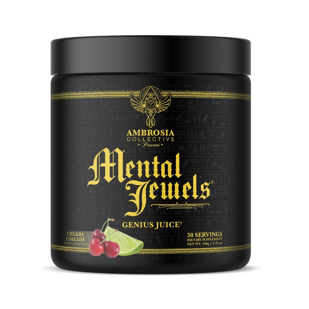 Ambrosia Mental Jewels Nootropic Brain Supplement Powder | Alpha GPC, Bacopa & Phosphatidylserine | Memory, Focus & Concentration Support | 30 Servings | Cherry Limeade
