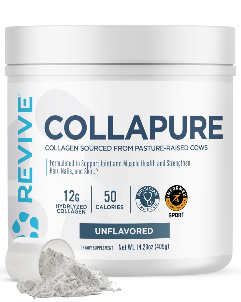 Revive MD CollaPURE Collagen Peptides Powder for Women & Men, Unflavored - Type I & Type III Grass-Fed Collagen Supplements for Hair, Skin, Nails, Bones & Joint Health - No Fillers (30 Servings)