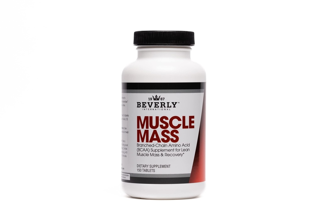Beverly International Muscle Mass, 150 Tablets. A Free-Form Branched-Chain Amino Acid (BCAA) for Lean Muscle Mass & Recovery. Contains 2.5:1:1 Ratio of Leucine to Isoleucine to Valine. Muscle Fuel