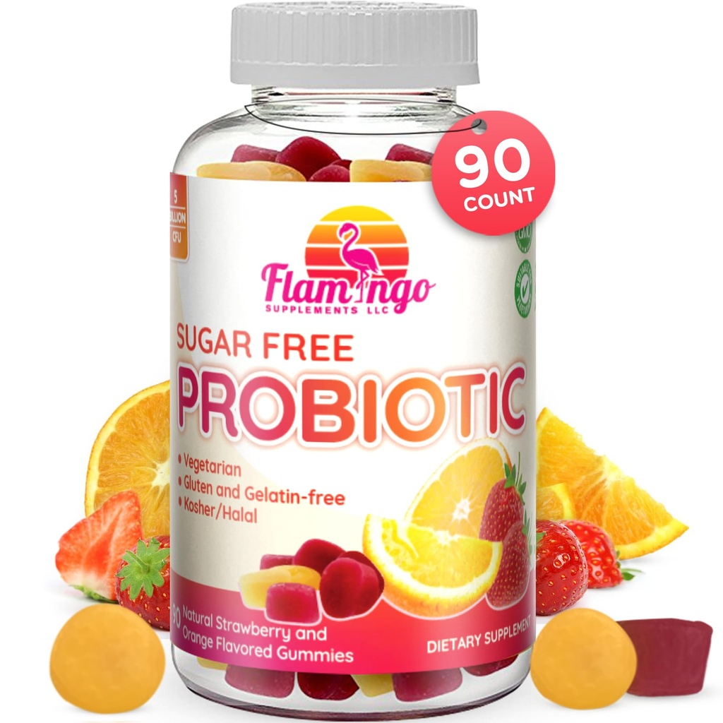 Probiotique Gommies sans sucre - 3 milliards CFU Réduisez le gaz, Bloating - Probiotiques pour les femmes, les enfants et les hommes Probiotique- Bacillus Coagulans- Naturel, végétalien, végétarien, casher, Halal –90 Probiotiques Gummy