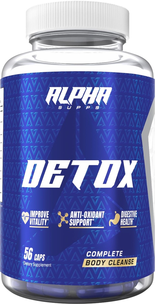 Alpha Supps Detox 14 Day Full Body Cleanse & Gut Support - Natural Detoxify Formula for Women & Men with Cascara Sagrada, Psyllium Husk & Senna Leaf - Total Body Refresh Gut Flush Formula -56 Capsules
