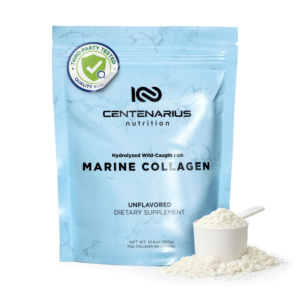 Marine Collagen Peptides Powder Unflavored 300g | Types I–IV Hydrolyzed Collagen from Wild-Caught Fish for Healthy Skin, Hair, Nails, Joints & Bones | Anti-Aging | Non-GMO | Centenarius Nutrition
