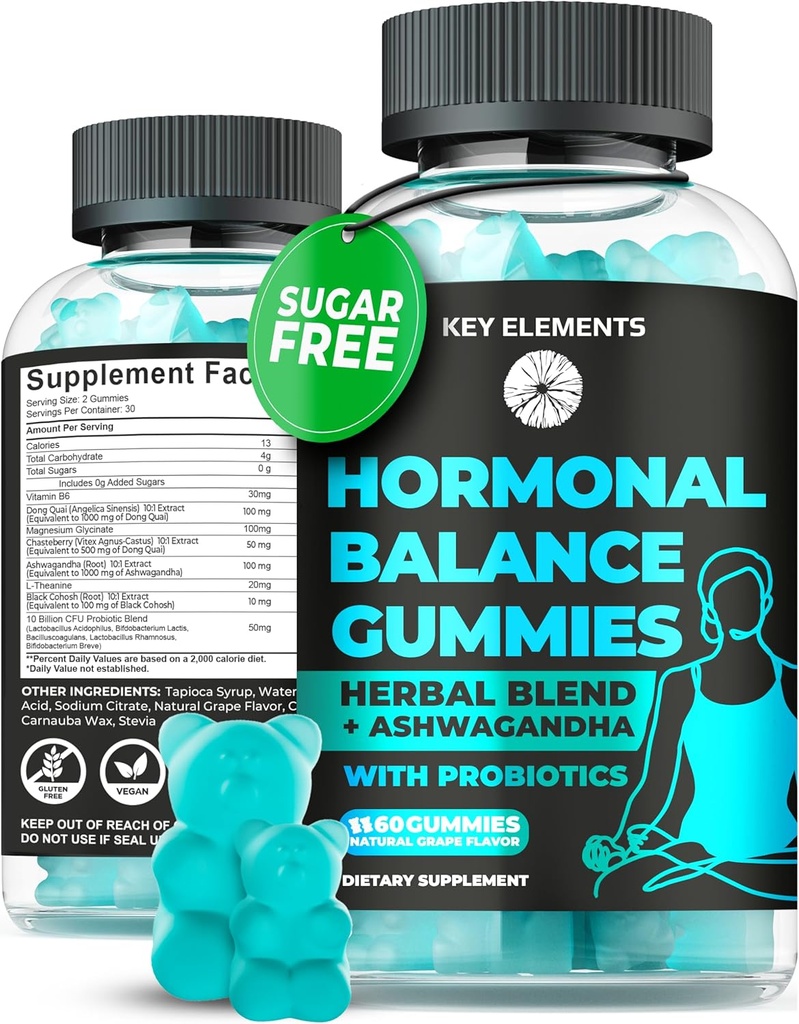PMS Gummies Hormonale Balance Supplementen voor vrouwen - Probiotische PMS Vitaminen Menstruele Kramp Relief, Hot Flashes Menopauze Ondersteuning - PMS Relief met Dong Quai, Chasteberry, Black Cohosh & Ashwagandha