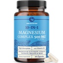 10 in 1 Magnesium Complex Supplement 500MG | Magnesium Citrate, Mag Glycinate, Malate & More | High Absorption Mag Complex with Vitamin B6 | Bone, Muscle & Heart Health Support | Non-GMO | 60 Ct.