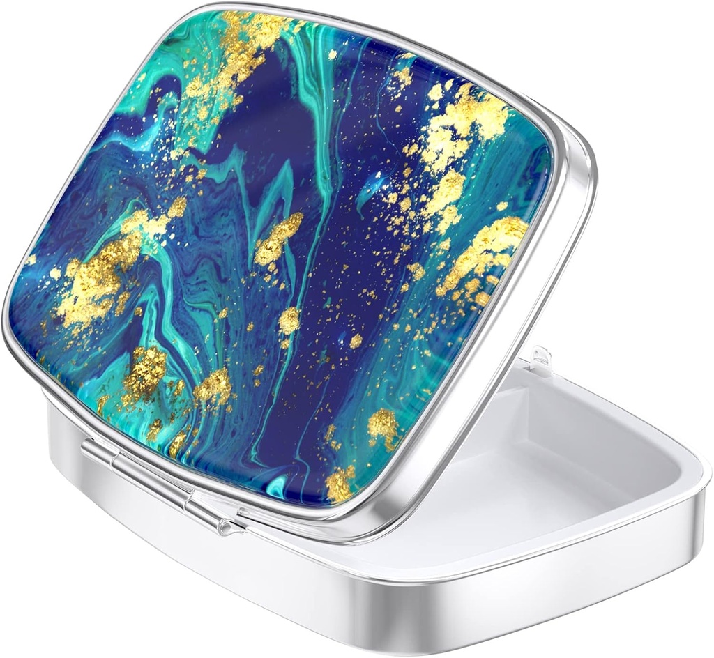 Nipichsha Pill Box, kleine pil geval voor portemonnee & Pocket, leuke reis medicijnen Organisator, draagbare geneeskunde Container houder om vitamines te houden, medicijnen, visolie & supplement, Ocean Teal Marble