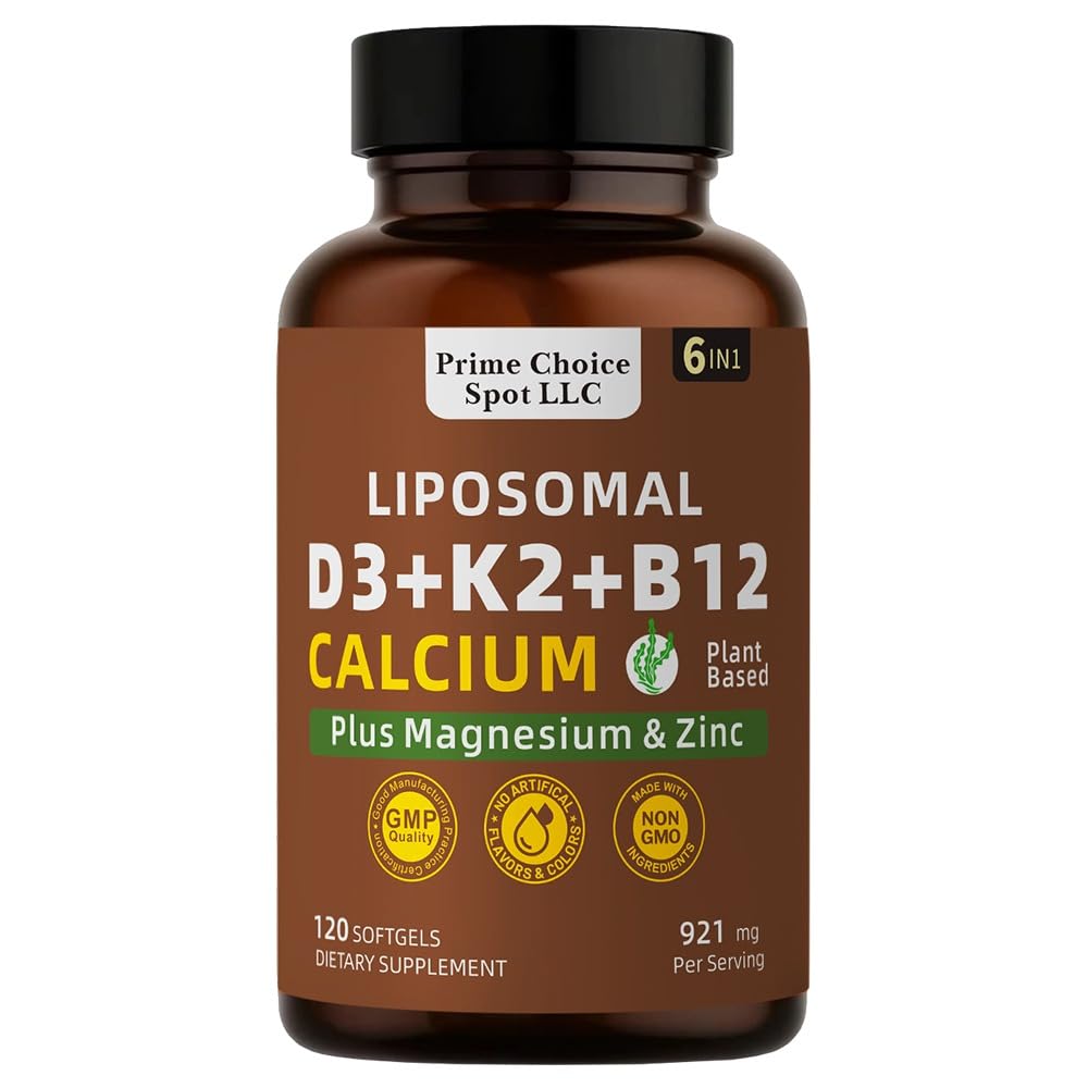 Vitamin D3 K2 B12 with Calcium Magnesium Zinc – 6-in-1 Bone & Muscle Support Complex | High Potency D3 5000 IU + K2 MK7 for Calcium Absorption, Mobility & Energy | Non-GMO, 120 Softgels