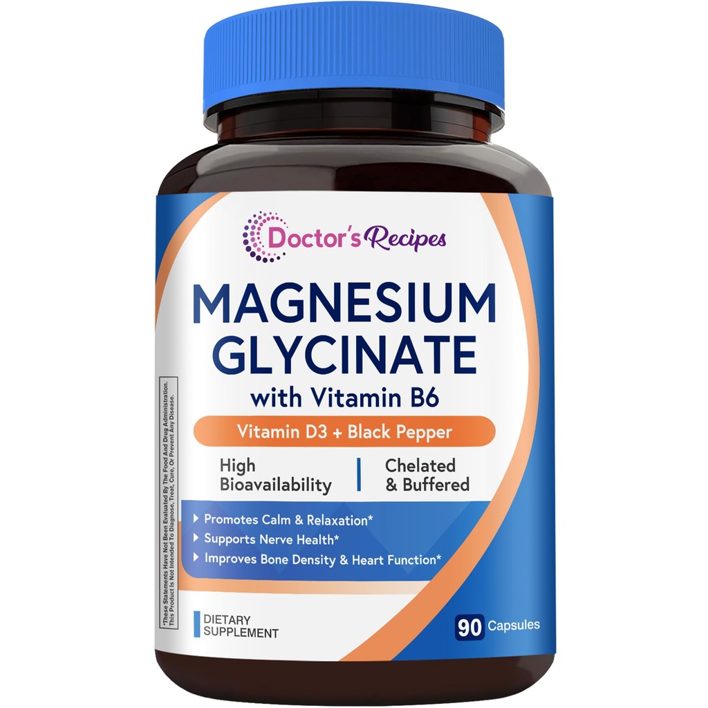 Doctor’s Recipes Magnesium Glycinate 420mg with Vitamin B6 & D3 | Enhanced Absorption with Black Pepper | Supports Nerve, Sleep & Heart Health | Non-GMO, 90 Vegan Capsules