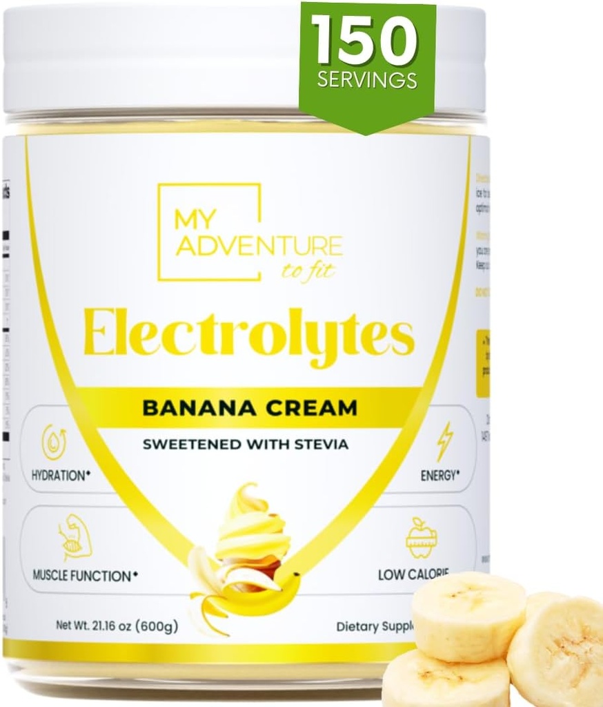 Zero Sugar - Banana Cream Electrolytes Powder - Refreshing Hydration - Cafeïnevrije energie met alle natuurlijke ingrediënten - Vegan Keto & Paleo - Suikervrije Elektrolyten Poeder Drinkmix - 150 porties
