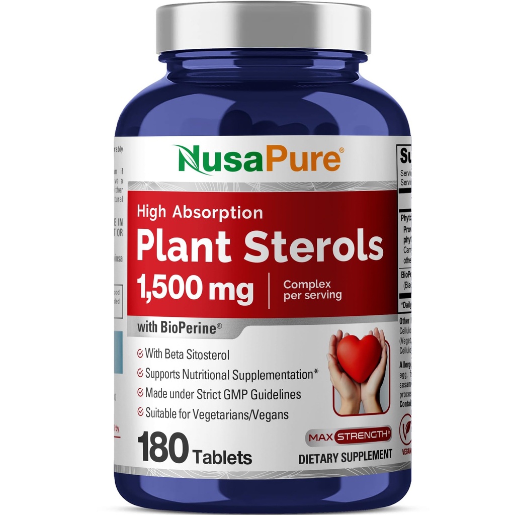 NusaPure Plant Sterols 1500 mg - 180 tabletten (Non-GMO, Vegan) Beta Sitosterol, Bioperine