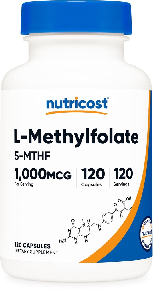 Nutricost Methylfolaat 1000mcg, 120 Vegetarische Capsules - Glutenvrij, Non-GMO (gemethyleerd folaat)