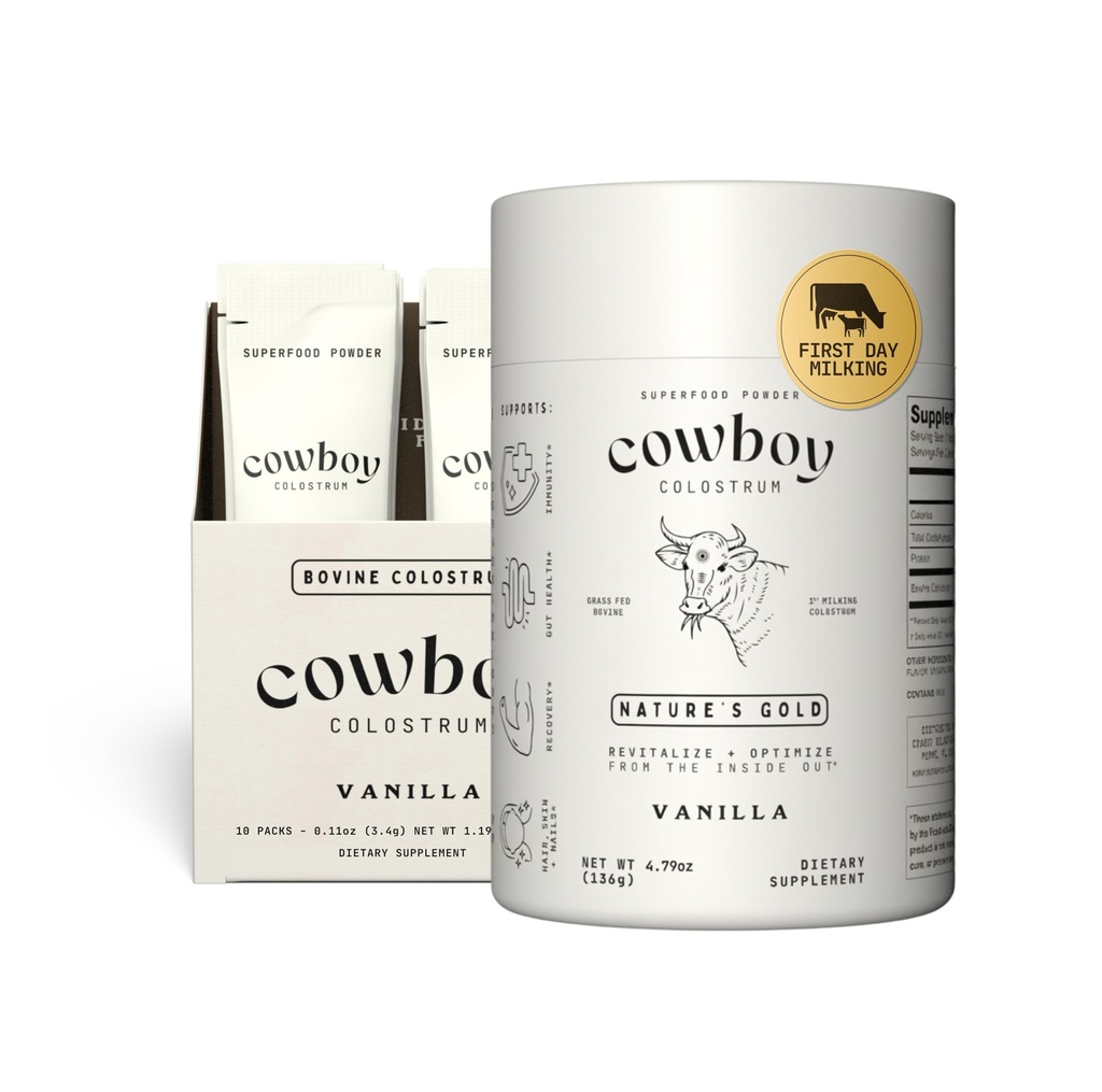 Cowboy - The Exclusive 1st Milking, Whole, Grass Fed Colostrum Supplement for Full Body Health - Sugar Free Bovine Colostrum Powder Packed w/Bioactive Nutrients - Vanilla Bundle