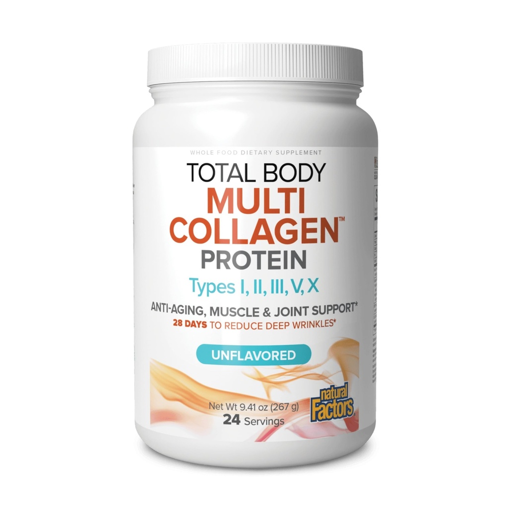 Natural Factors Total Body Multi Collagen - Collagen Peptide Powder with Types I, II, III, V & X - Supports Hair, Skin & Nails - Non-GMO & Gluten-Free - 9.41 oz (24 Servings)