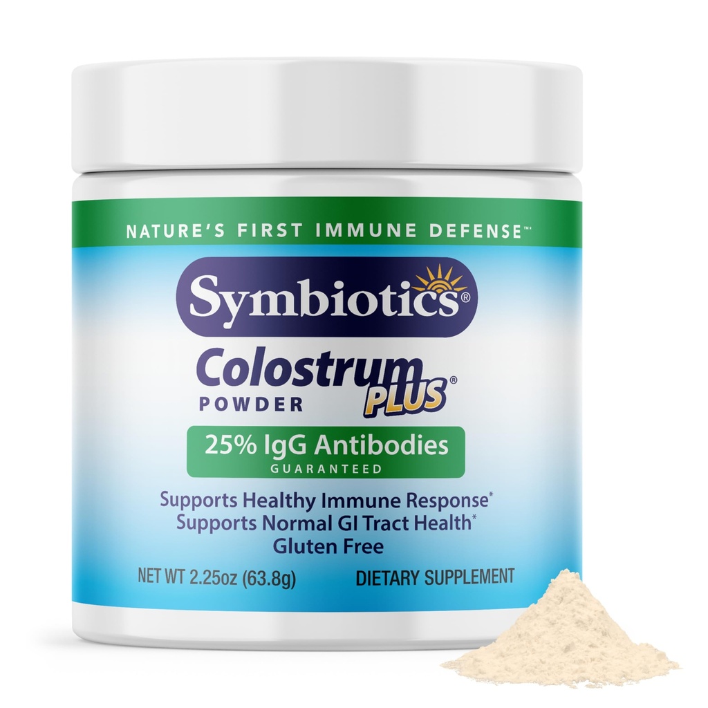 Symbiotics Colostrum Plus Powder 2.25 oz – Immune & Muscle Recovery Support, 25% IgG Immunoglobulins, Gut Health & Training Resilience, Unflavored, Gluten Free - 2.25 oz