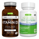 Dagelijks vitamine D3 + zinkcomplex Vegetarische bundel, 365 2000iu vitamine D3 tabletten + 25mg gecheleerd zink Picolinaat & bisglycinaat met koper, door Igennus