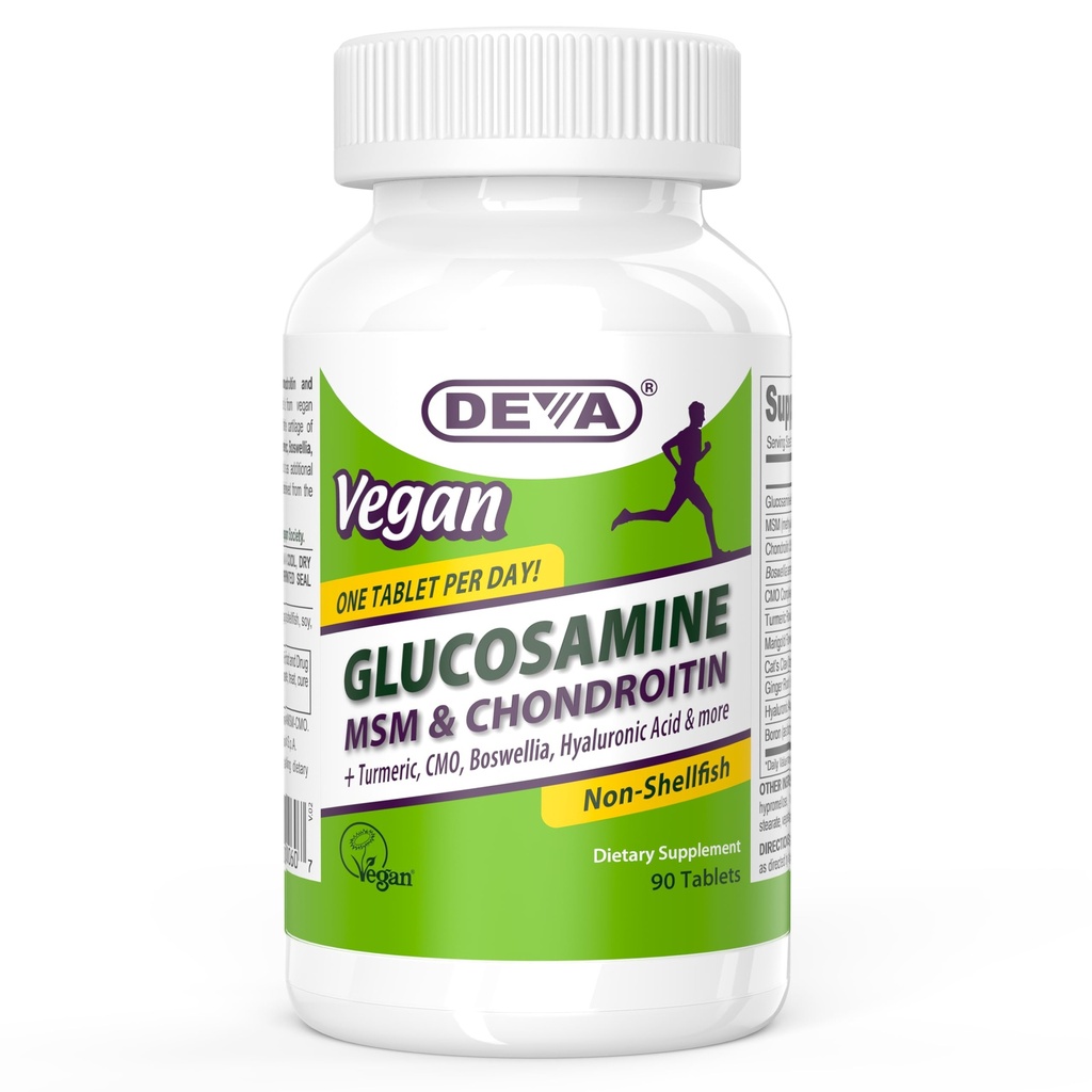 DEVA Vegan Glucosamine MSM & Chondroitin + Kurkuma, CMO, Boswellia, Hyaluronzuur & More, Verbeterde niet-dier Formule, 90 tabletten