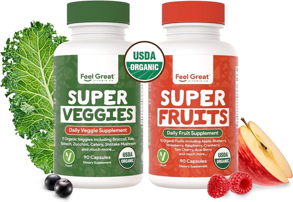 Feel Great USDA Biologische Fruit en Plantaardige Supplementen 