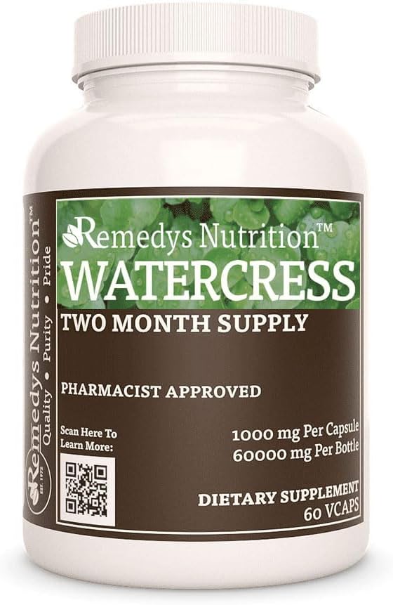 La nutrition de Remedy Watercress $ 1,000 mg, 60 Capsules végétaliennes Complément alimentaire à base de plantes $ Approvisionnement de deux mois