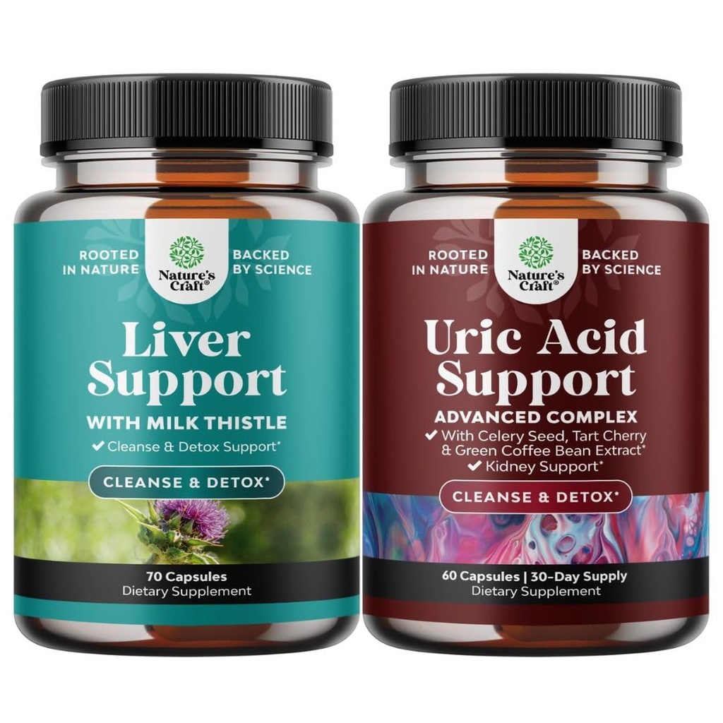 Bundle of Liver Cleanse Detox & Repair - Milk Thistle for Digestion & Immune Health - Ginger Root Choline Dandelion Root and Green Coffee Bean Extract for Uric Acid Cleanse & Detox with Turmeric