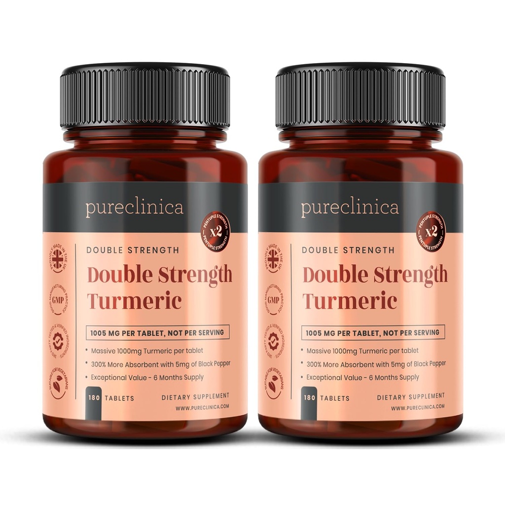 Dubbele sterkte Kurkuma - Massive 1000mg x 360 tabletten - 200% meer Kurkuma en natuurlijke niveaus van de Potent Curcumin per Tablet - met 5mg Black Pepper Extract voor 300% verhoogde absorptie